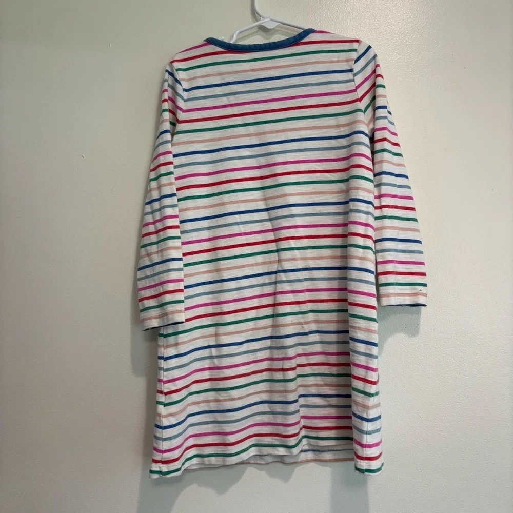 Mini Boden T-Shirt Dress Girls 6-7 Striped Rainbow Pockets Long Sleeve